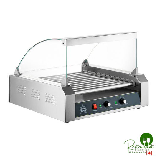 HDRG30 30 Hot Dog Roller Grill with 11 Rollers and Glass Sneeze Guard by Prime - 120V, 1430W