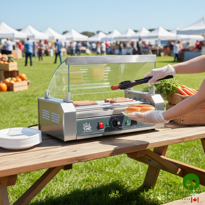 HDRG12 12 Hot Dog Roller Grill with 5 Rollers and Glass Sneeze Guard  by Prime- 120V, 650W