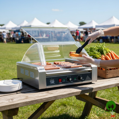 HDRG24 24 Hot Dog Roller Grill with 9 Rollers and Sneeze Guard by Prime - 120V, 1170W