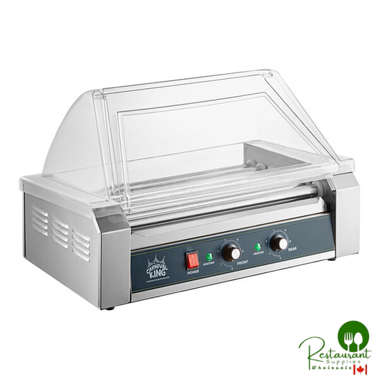 HDRG18 18 Hot Dog Roller Grill with 7 Rollers and Acrylic Sneeze Guard by Prime - 120V, 910W