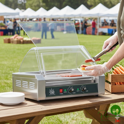 HDRG18 18 Hot Dog Roller Grill with 7 Rollers and Acrylic Sneeze Guard by Prime - 120V, 910W