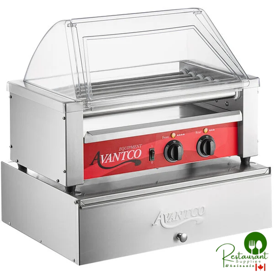 RG1818K2 18 Hot Dog Roller Grill with 7 Rollers, Sneeze Guard, and 64 Bun Cabinet by Prime - 120V, 590W
