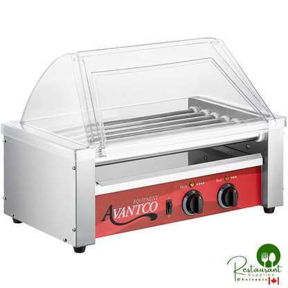 RG1818KIT 18 Hot Dog Roller Grill with 7 Rollers and Sneeze Guard by Prime - 120V, 590W