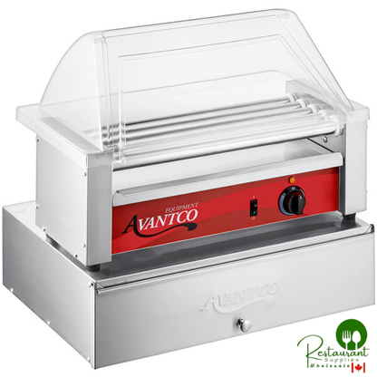 RG1812K2 12 Hot Dog Roller Grill with 5 Rollers, Sneeze Guard, and 64 Bun Cabinet by Prime - 120V, 430W