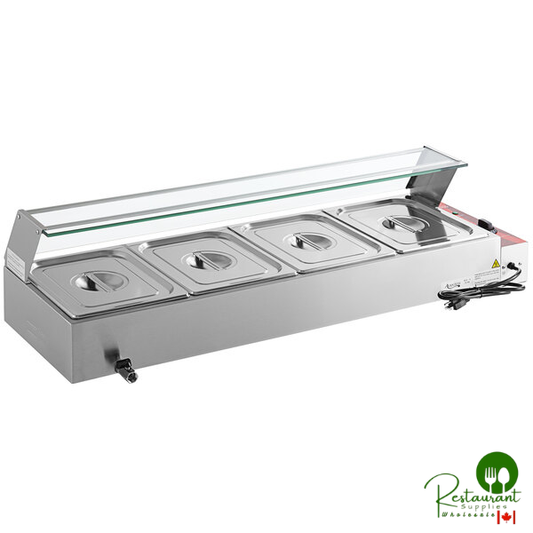 BMFW4 46" Electric Bain Marie Buffet Countertop Food Warmer with 4 Half Size Wells - 1750W, 120V By Prime