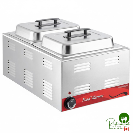 W50 12" x 20" Full Size Electric Countertop Food Warmer / Chicken Wing Warmer with (2) 1/2 Size Hotel Pans and Covers - 120V, 1200W By Prime