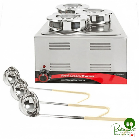Triple Well 4 Qt. Countertop Food Warmer with 3 Insets, 3 Covers, and 3 Ladles - 120V, 1500W By Prime