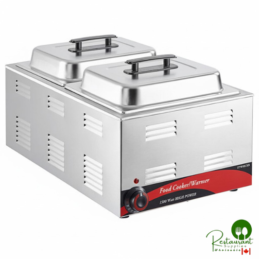 W50CKR 12" x 20" Full Size Electric Countertop Food Warmer / Chicken Wing Warmer with (2) 1/2 Size Hotel Pans and Covers - 120V, 1,500W By Prime