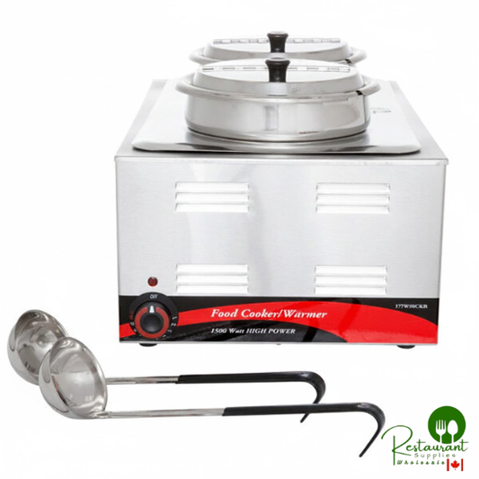 Twin Well 7.5 Qt. Countertop Food Warmer with 2 Insets, 2 Covers, and 2 Ladles - 120V, 1500W By Prime