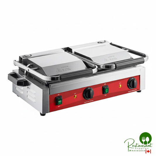 PG400S Commercial Dual Panini Sandwich Grill with Smooth Plates and 19 5/8" x 9 1/8" Cooking Surface - 120V, 3500W By Prime