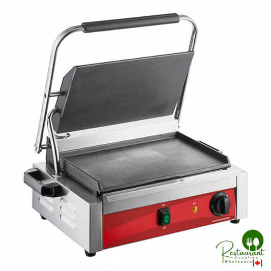 PG200S Commercial Panini Sandwich Grill with Smooth Plates and 13 3/8" x 8 3/4" Cooking Surface - 120V, 1750W By Prime
