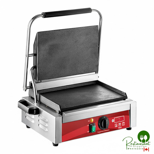 PG200ST Commercial Panini Sandwich Grill with Timer, Smooth Plates, and 13 3/8" x 8 3/4" Cooking Surface - 120V, 1750W By Prime