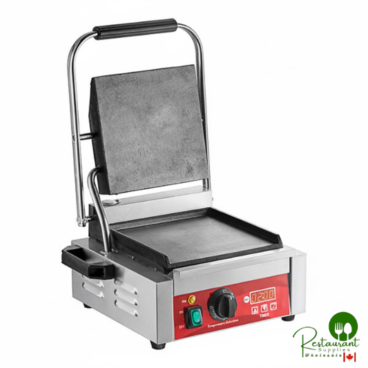 PG100ST Commercial Panini Sandwich Grill with Timer, Smooth Plates, and 8 1/2" x 8 1/2" Cooking Surface - 120V, 1750W By Prime