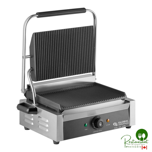 Global Solutions by Nemco GS1621 Panini / Sandwich Grill with Grooved Plates - 13" x 8 1/2" Cooking Surface - 120V, 1750W