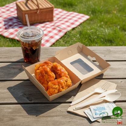 Bagcraft NFN-F542RQVMWF Eco-Flute 5" x 4" x 2" Corrugated Clamshell Take-Out Box with Window - 300/Case