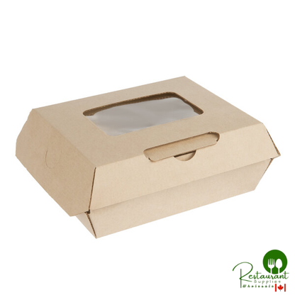 Bagcraft NFN-F542RQVMWF Eco-Flute 5" x 4" x 2" Corrugated Clamshell Take-Out Box with Window - 300/Case