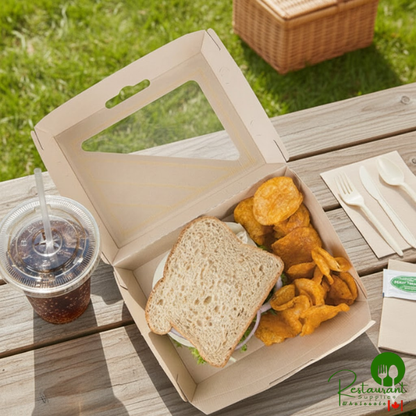 Bagcraft NFN-F608RQVTWF Eco-Flute 8" x 6" x 3" Corrugated Clamshell Take-Out Box with Window - 200/Case
