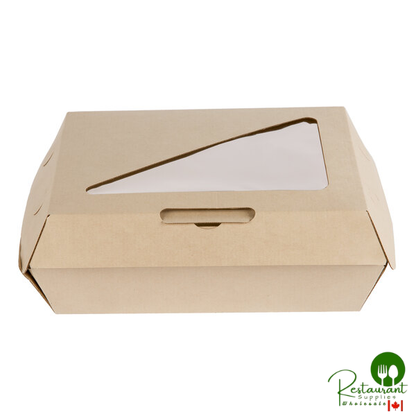 Bagcraft NFN-F608RQVTWF Eco-Flute 8" x 6" x 3" Corrugated Clamshell Take-Out Box with Window - 200/Case