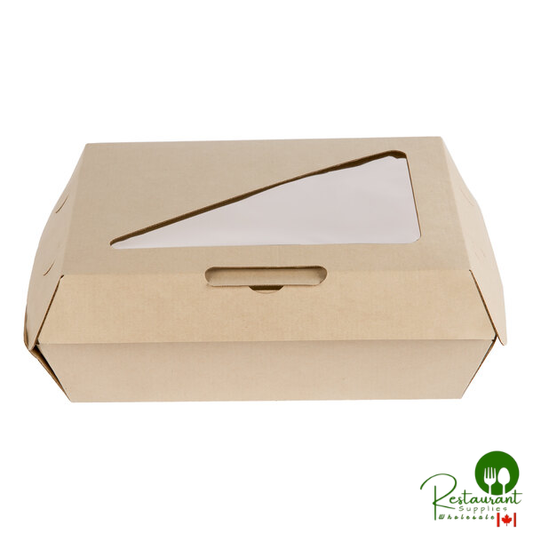 Bagcraft NFN-F608RQVTWF Eco-Flute 8" x 6" x 3" Corrugated Clamshell Take-Out Box with Window - 200/Case