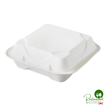 Eco-Products EP-HC83 8" x 8" x 3" White Compostable 3-Compartment Sugarcane Takeout Container - 200/Case