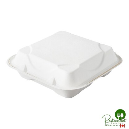 Eco-Products EP-HC93 9" x 9" x 3" White Compostable 3-Compartment Sugarcane Takeout Container - 200/Case
