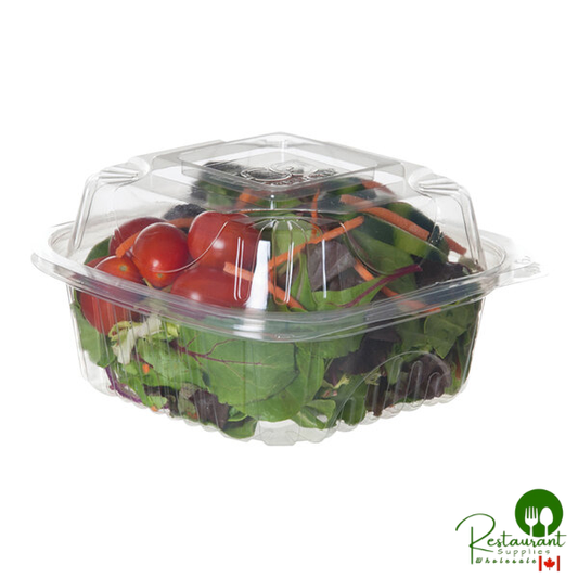 Eco-Products 6" x 6" x 3" Compostable Clear Hinged PLA Plastic Clamshell Container - 240/Case