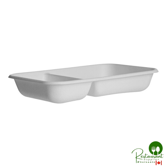 Eco-Products Vanguard WorldView 24 oz. 2-Compartment Compostable Sugarcane Rectangular Container - 400/Case