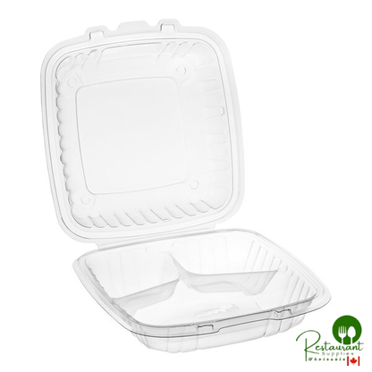 Dart 9" x 9" x 3" Microwavable 3-Compartment Clear Hinged Plastic Take-Out Container - 150/Case