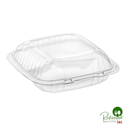 Dart 9" x 9" x 3" Microwavable 3-Compartment Clear Hinged Plastic Take-Out Container - 150/Case