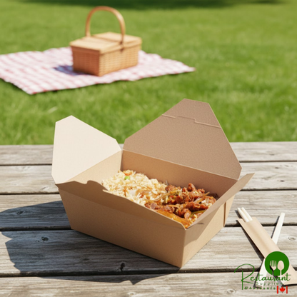 Fold-Pak 03BPEARTHM Bio-Plus-Earth Kraft Microwavable Paper #3 Take-Out Containers 7 3/4" x 5 1/2" x 2 1/2" - 200/Case