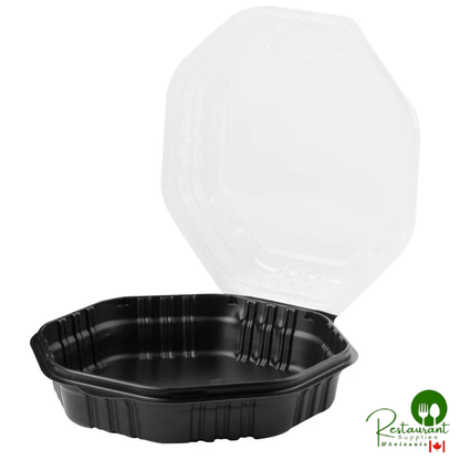 Solo 809011-PP94 Creative Carryouts OctaView Supreme 9" x 9" x 3" Black Microwaveable Plastic Hinged Take-Out Container - 100/Case
