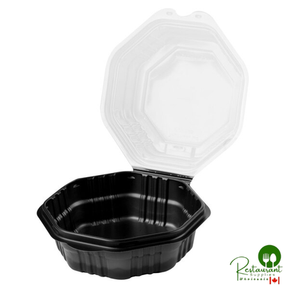 Solo 806011-PP94 Creative Carryouts OctaView Supreme 6" x 6" x 3" Black Microwaveable Plastic Hinged Take-Out Container - 200/Case
