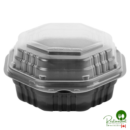 Solo 806011-PP94 Creative Carryouts OctaView Supreme 6" x 6" x 3" Black Microwaveable Plastic Hinged Take-Out Container - 200/Case