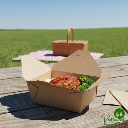 Fold-Pak 08BPEARTHM Bio-Plus Earth 6 1/2" x 5 3/4" x 2 1/2" Kraft Microwavable Paper #8 Take-Out Container - 300/Case