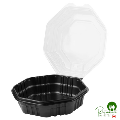 Solo 807011-PP94 Creative Carryouts OctaView Supreme 8" x 8" x 3" Black Microwaveable Plastic Hinged Take-Out Container - 100/Case