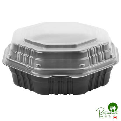 Solo 807011-PP94 Creative Carryouts OctaView Supreme 8" x 8" x 3" Black Microwaveable Plastic Hinged Take-Out Container - 100/Case