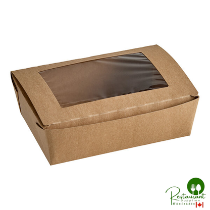 Fold-Pak Bio-Plus View #3 7 3/4" x 5 1/2" x 2 1/2" Kraft Microwavable Folded Poly-Lined Paperboard Take-Out Container with Window - 160/Case