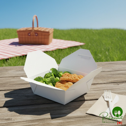 Fold-Pak 05BPWHITEM Bio-Pak White Microwavable Paper #5 Take-Out Containers 8 1/2" x 8 1/2" x 2 1/2" - 140/Case