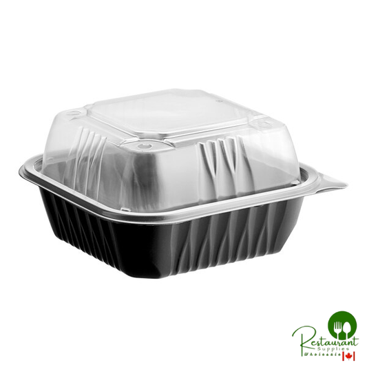Ecopax 6" x 6" x 3 1/4" 1-Compartment Mineral-Filled Plastic Microwaveable Black Take-Out Container with Lid - 320/Case