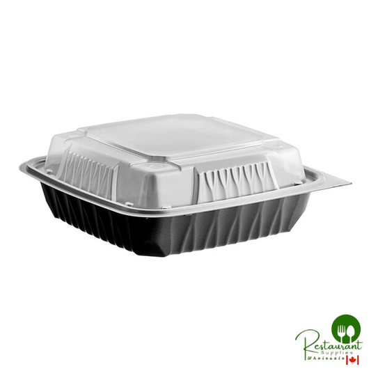 Ecopax 8" x 8" x 3" 1-Compartment Mineral-Filled Plastic Microwaveable Black Take-Out Container with Lid - 150/Case