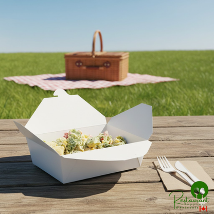 Fold-Pak 03BPWHITEM Bio-Pak White Microwavable Paper #3 Take-Out Containers 7 3/4" x 5 1/2" x 2 1/2" - 200/Case