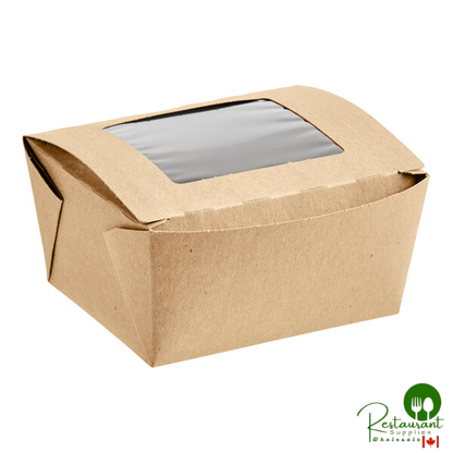 Fold-Pak Bio-Plus View #1 4 3/8" x 3 1/2" x 2 1/2" Kraft Microwavable Folded Poly-Lined Paperboard Take-Out Container with Window - 360/Case