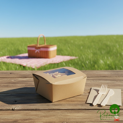 Fold-Pak Bio-Plus View #1 4 3/8" x 3 1/2" x 2 1/2" Kraft Microwavable Folded Poly-Lined Paperboard Take-Out Container with Window - 360/Case