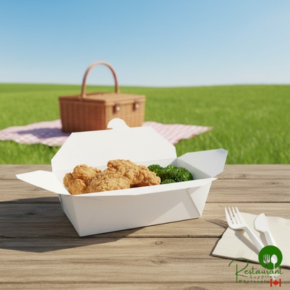 Fold-Pak 09BPWHITEM Bio-Pak 8" x 4" x 3" White Microwavable Paper #9 Take-Out Containers - 200/Case