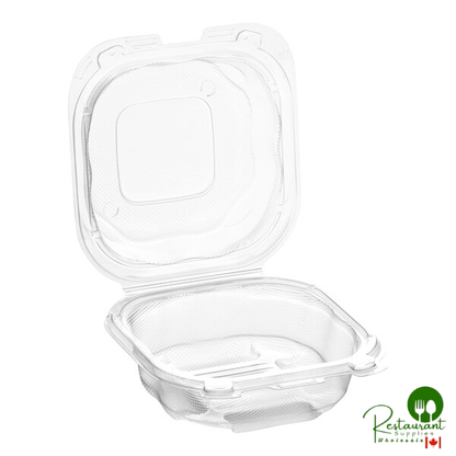 Genpak Clover 6" x 6" x 3" Microwavable 1-Compartment Clear Plastic Hinged Container - 300/Case