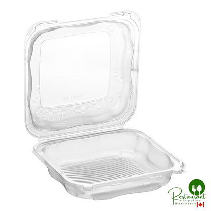 Genpak Clover 9" x 9" x 3" Microwavable 1-Compartment Clear Plastic Hinged Container - 150/Case