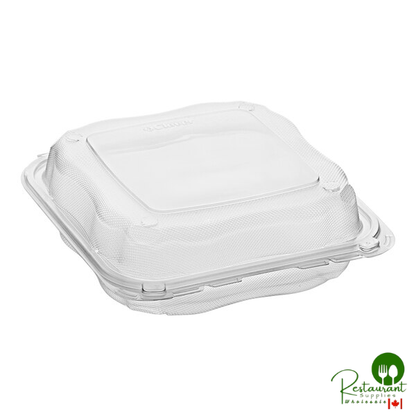 Genpak Clover 9" x 9" x 3" Microwavable 1-Compartment Clear Plastic Hinged Container - 150/Case