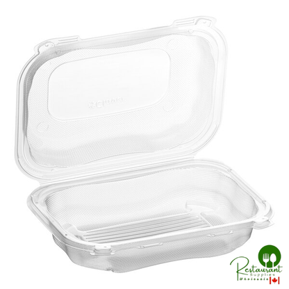 Genpak Clover 9" x 7" x 3" Microwavable 1-Compartment Clear Plastic Hinged Container - 300/Case