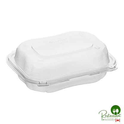 Genpak Clover 9" x 7" x 3" Microwavable 1-Compartment Clear Plastic Hinged Container - 300/Case