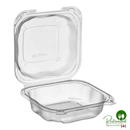Genpak Clover 7 1/2" x 7 1/2" x 3" Microwavable 1-Compartment Clear Plastic Hinged Container - 150/Case